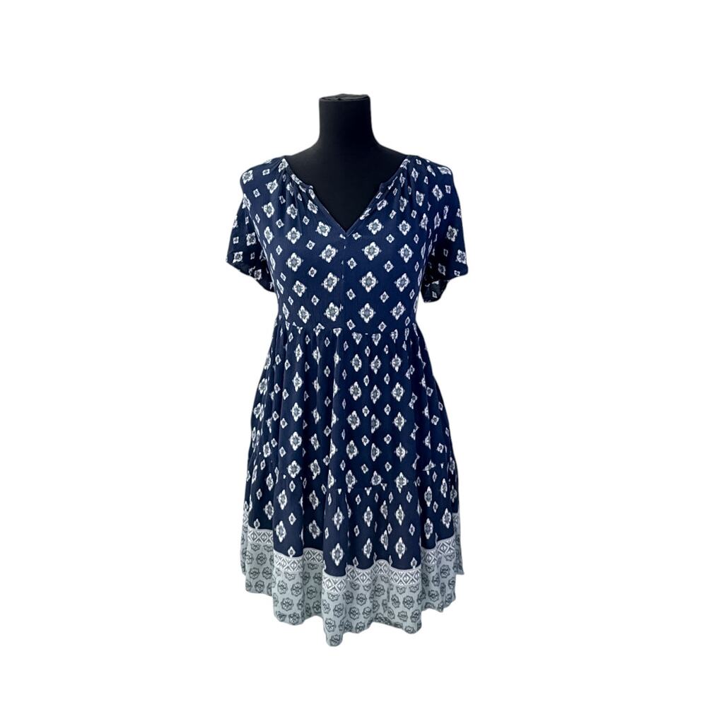 Knox Rose Blue Empire Waist 100% Rayon Boho Dress With Pockets Small
